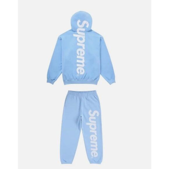 Men's Supreme Baby Blue Satin Appliqué Sweatpants and Hoodie Sweatshirt Size L - Picture 1 of 10
